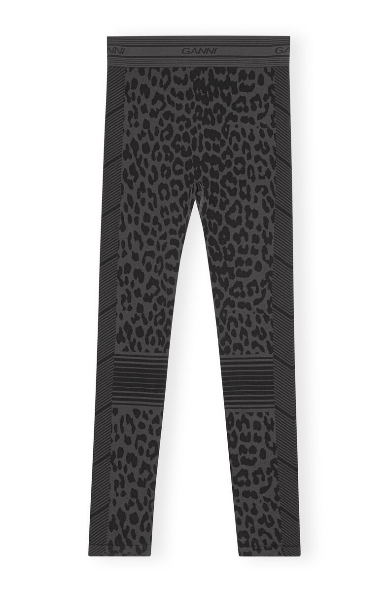 Seamless Jacquard Leggings, Polyester, in colour Black - 1 - GANNI