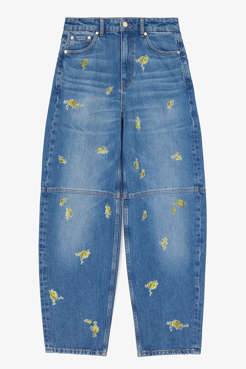 Jean barrel en denim imprim&eacute; Stary, Organic Cotton, in colour Light Blue Vintage - 1 - GANNI
