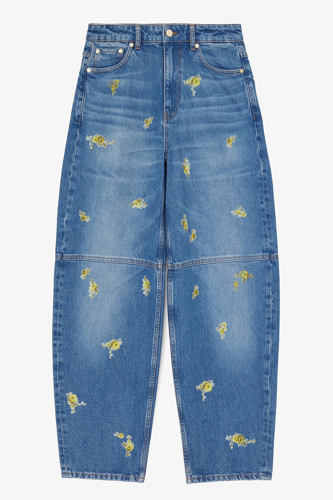 Jean barrel en denim imprim&eacute; Stary, Organic Cotton, in colour Light Blue Vintage - 1 - GANNI