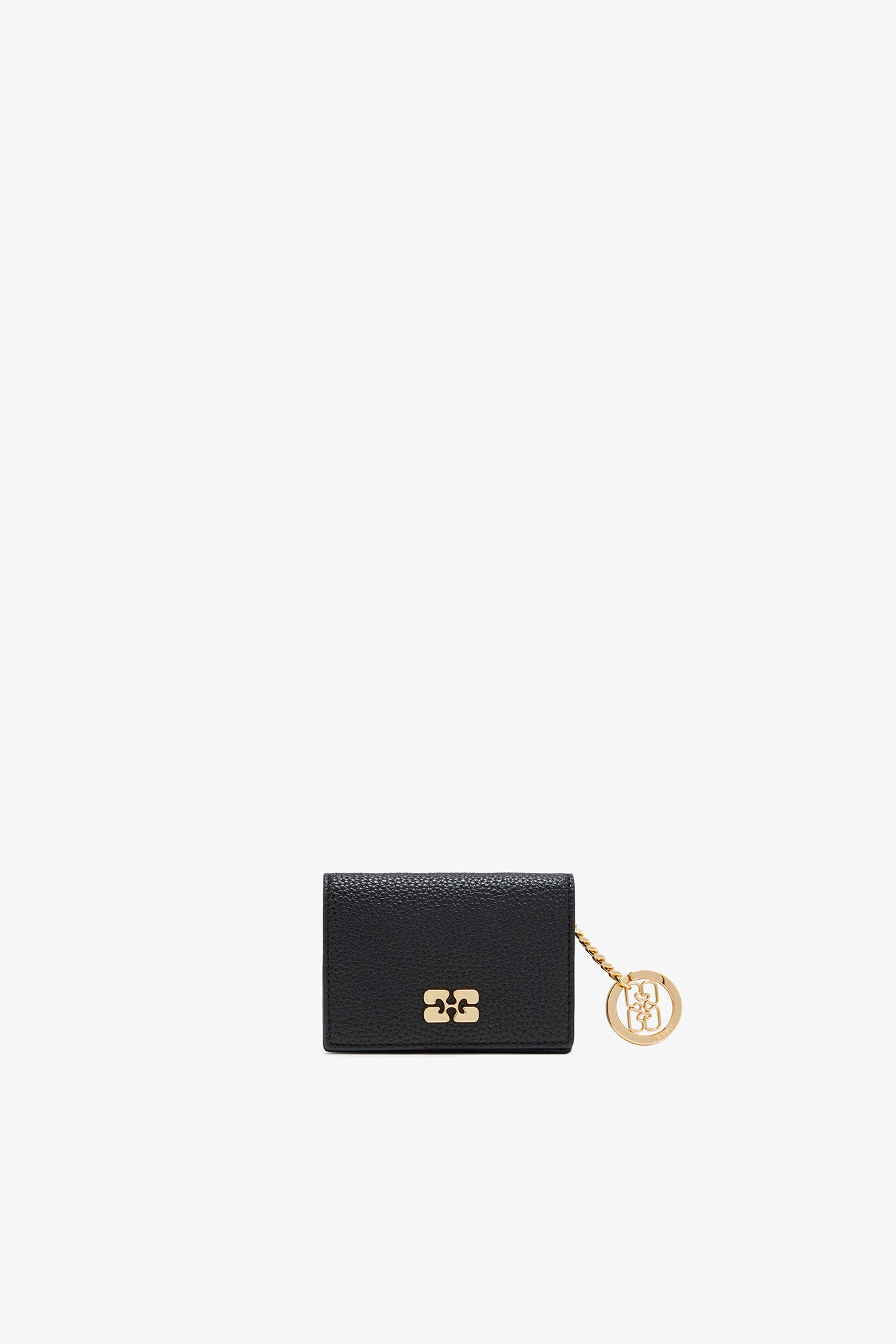 Card Holder With Flap in Grained Black with Gold, Recycled Polyester, in colour Black - 1 - GANNI