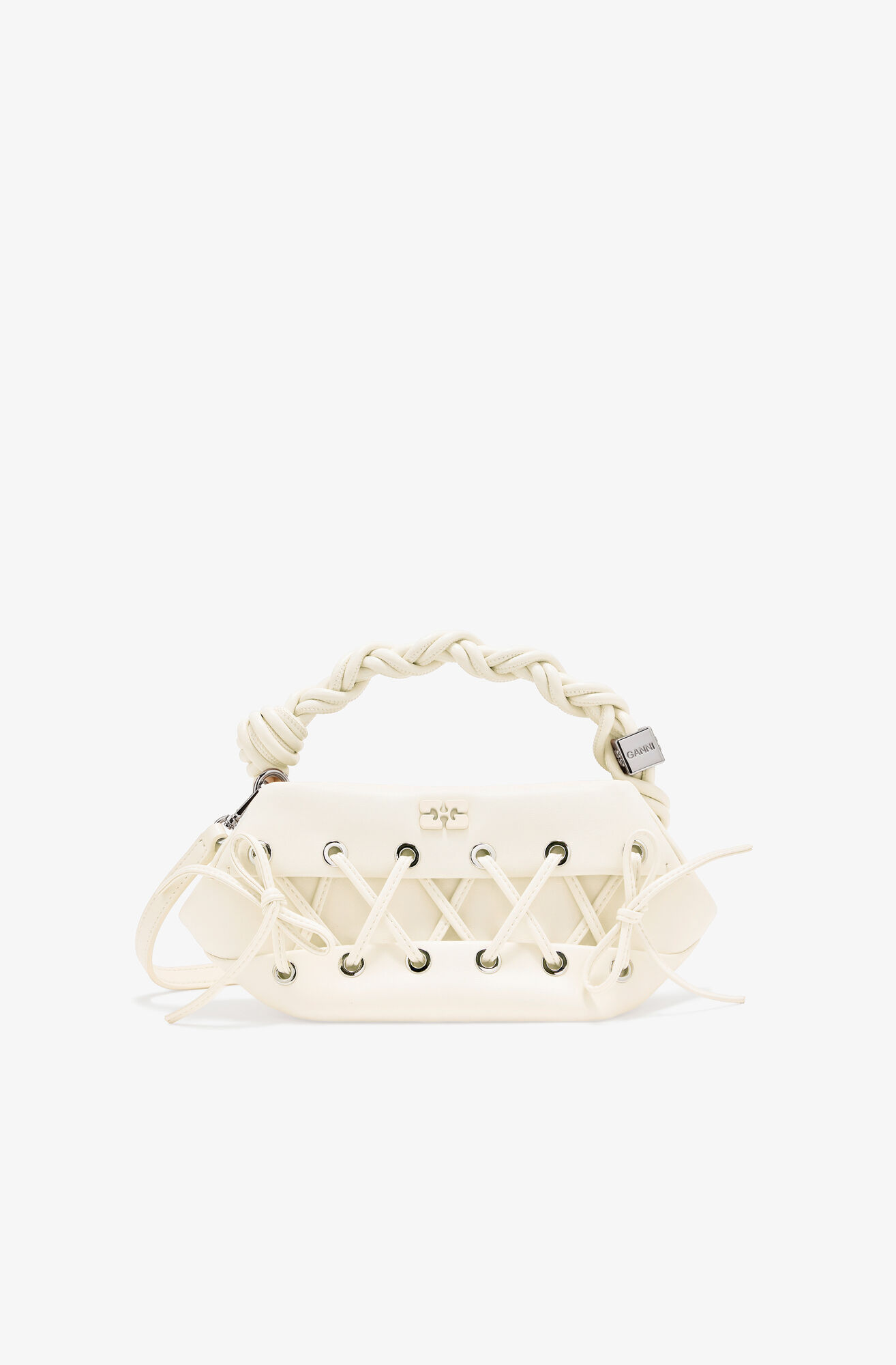 Ivory Mini GANNI Lace-Up Bou Bag, Polyester, in colour Egret - 1 - GANNI