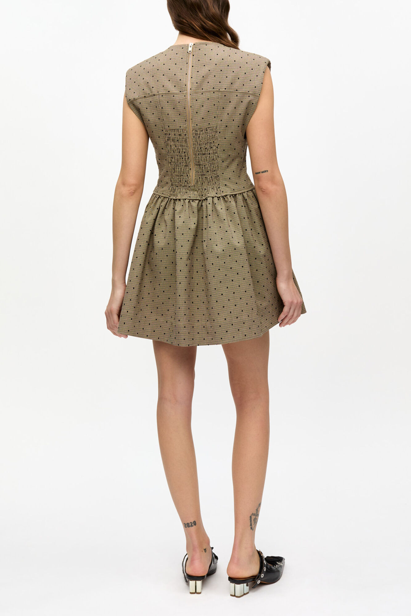 Tiger's Eye Brown Flock Suiting Corset Mini Dress | GANNI (Global) BM