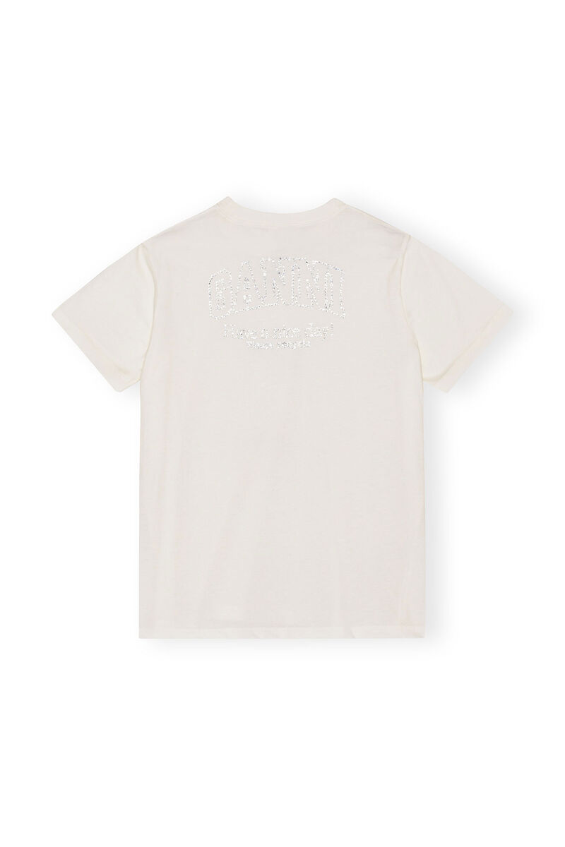 White Basic Jersey Rhinestone Relaxed T-shirt, Cotton, in colour Egret - 2 - GANNI