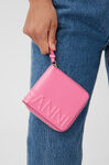 Banner Compact Zip Around Wallet, Leather, in colour Carmine Rose - 2 - GANNI
