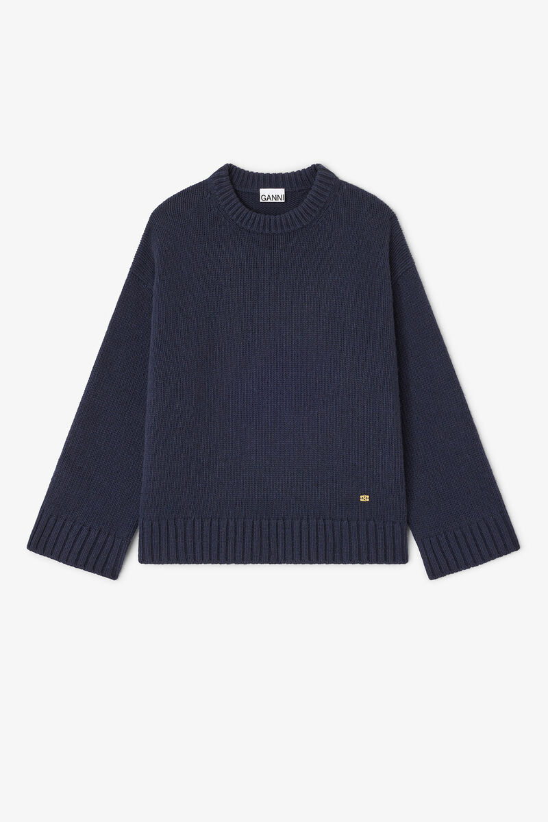 Dark Blue Wool Mix Sweater, Recycled Polyamide, in colour Sky Captain - 1 - GANNI