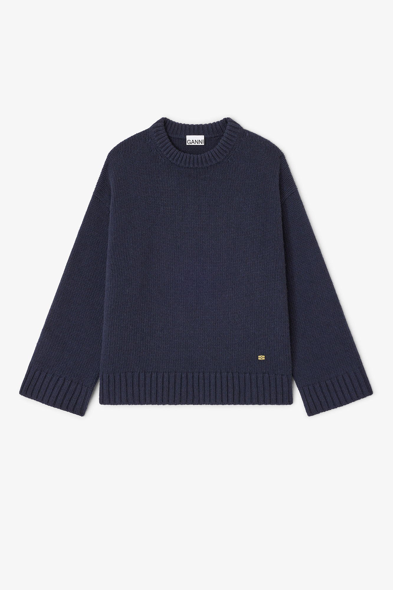 Dark Blue Wool Mix Sweater, Recycled Polyamide, in colour Sky Captain - 1 - GANNI