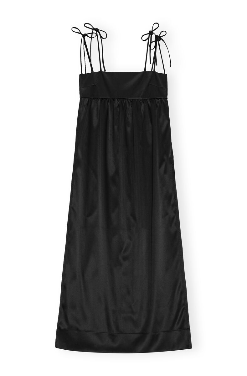 Black Double Satin String Long Kleid, Elastane, in colour Black - 1 - GANNI