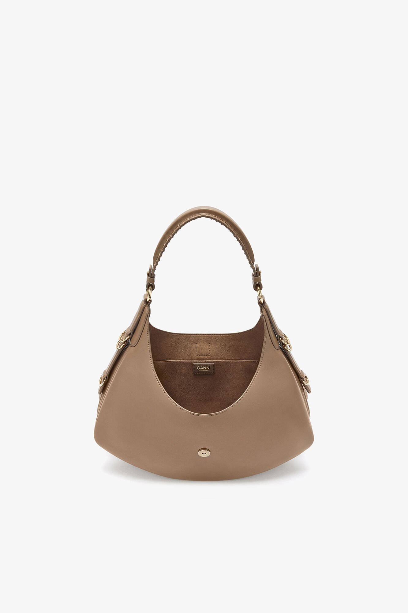 Lille Kat taske i brun, Recycled Leather, in colour Coca Mocha - 3 - GANNI