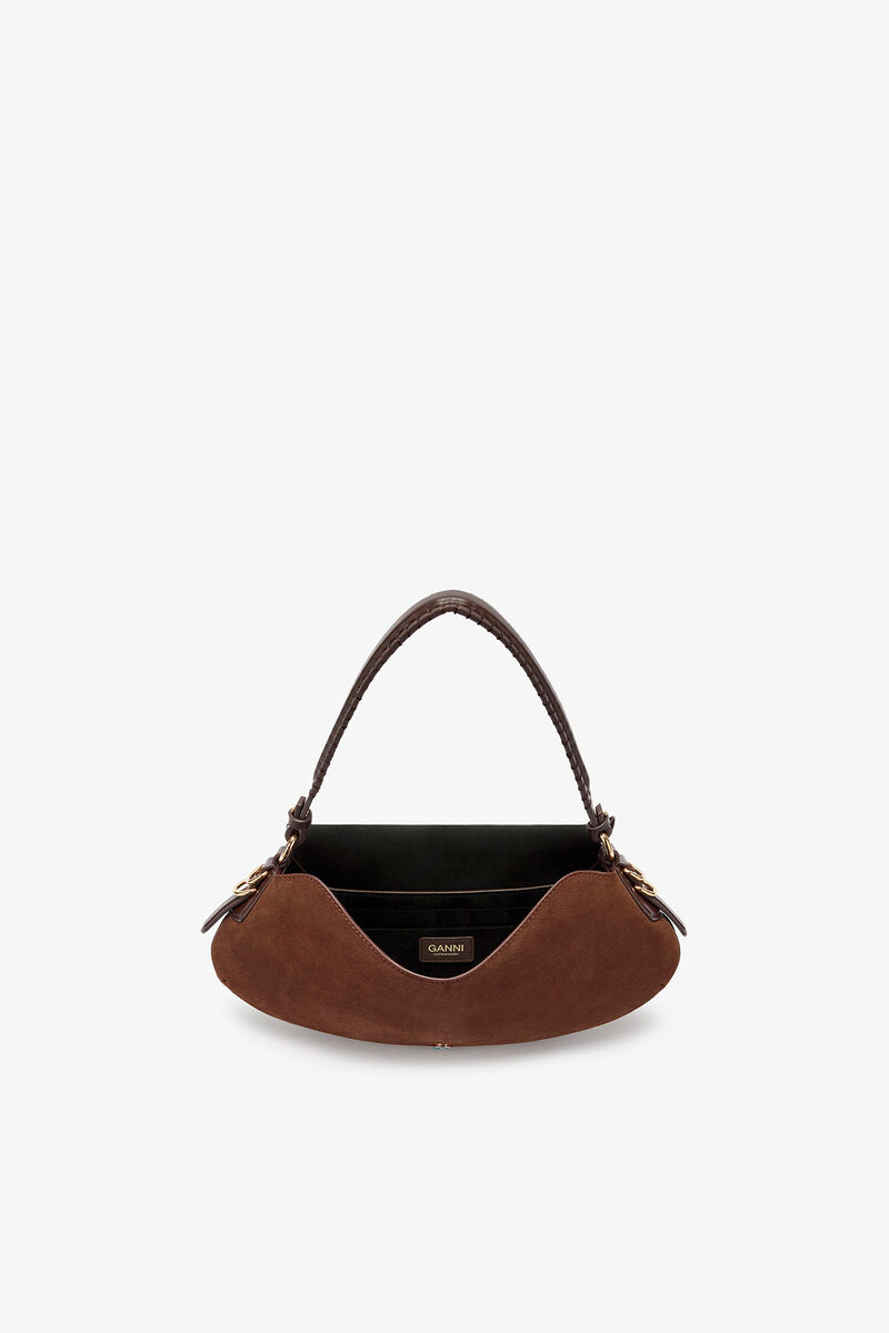 B-Kat Bag in Brown Suede, Recycled Leather, in colour Chicory Coffee - 3 - GANNI
