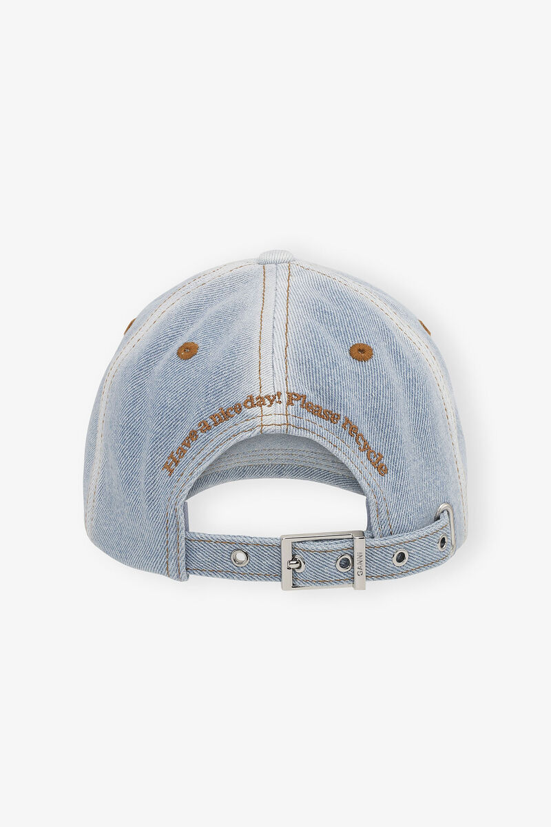 Cap in Light Blue Denim, Recycled Cotton, in colour Light Denim - 2 - GANNI