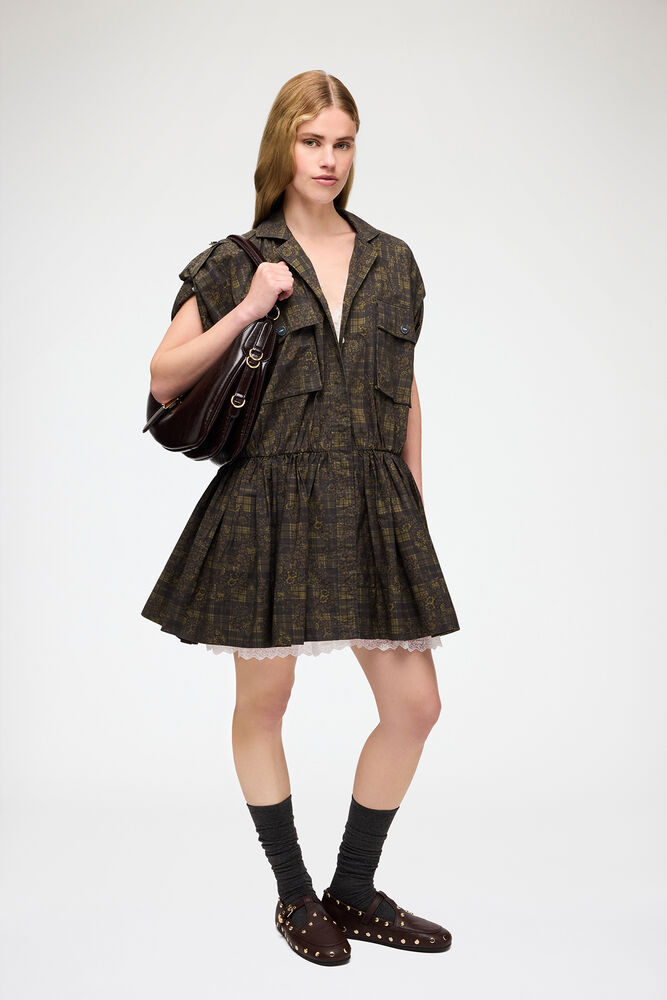 Dress in Printed Cotton, Gothic Olive