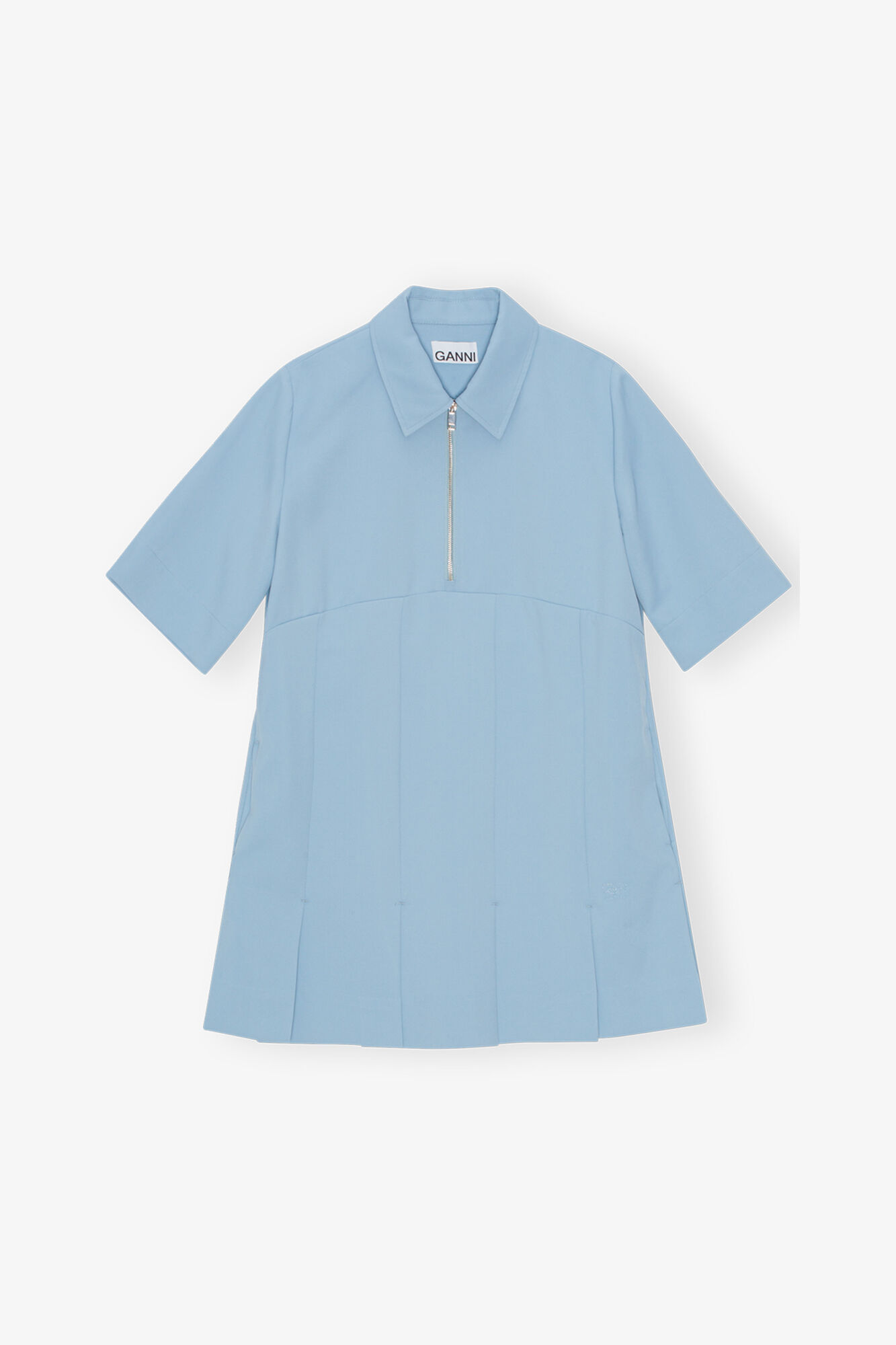 Light Blue Twill Suiting Mini Dress, Recycled Polyester, in colour Dusty Blue - 1 - GANNI