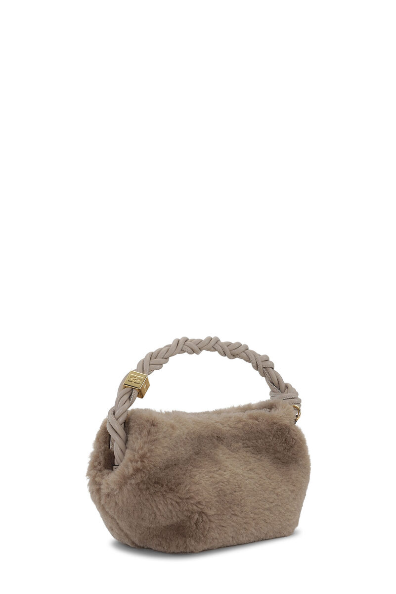 Light Grey Fluffy Mini GANNI Bou Bag, Recycled Polyester, in colour Oyster Gray - 2 - GANNI