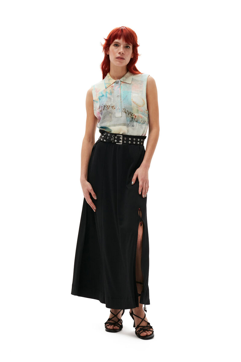 Printed Cashmere Sleeveless Polo, Cashmere, in colour Egret - 1 - GANNI