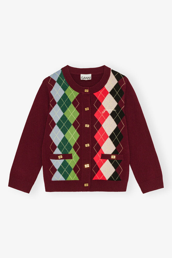 Burgundy Check Cardigan, Tawny Port