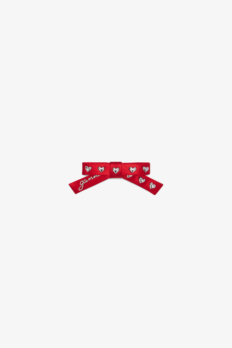 Red Eyelet Bow Barrette, Recycled Polyester, in colour Mars Red - 1 - GANNI