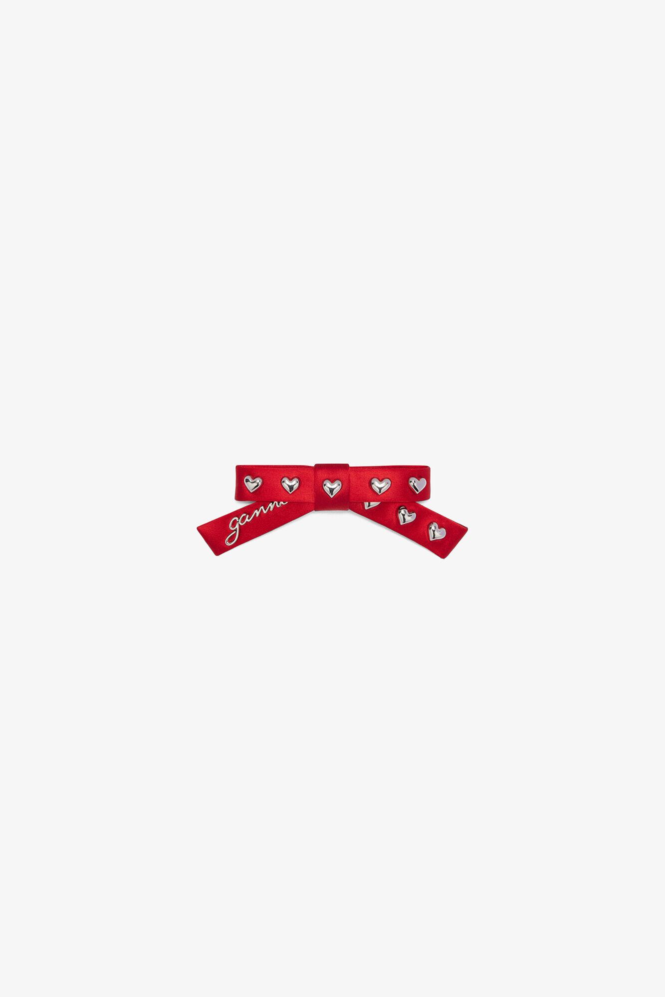 Red Eyelet Bow Barrette, Recycled Polyester, in colour Mars Red - 1 - GANNI