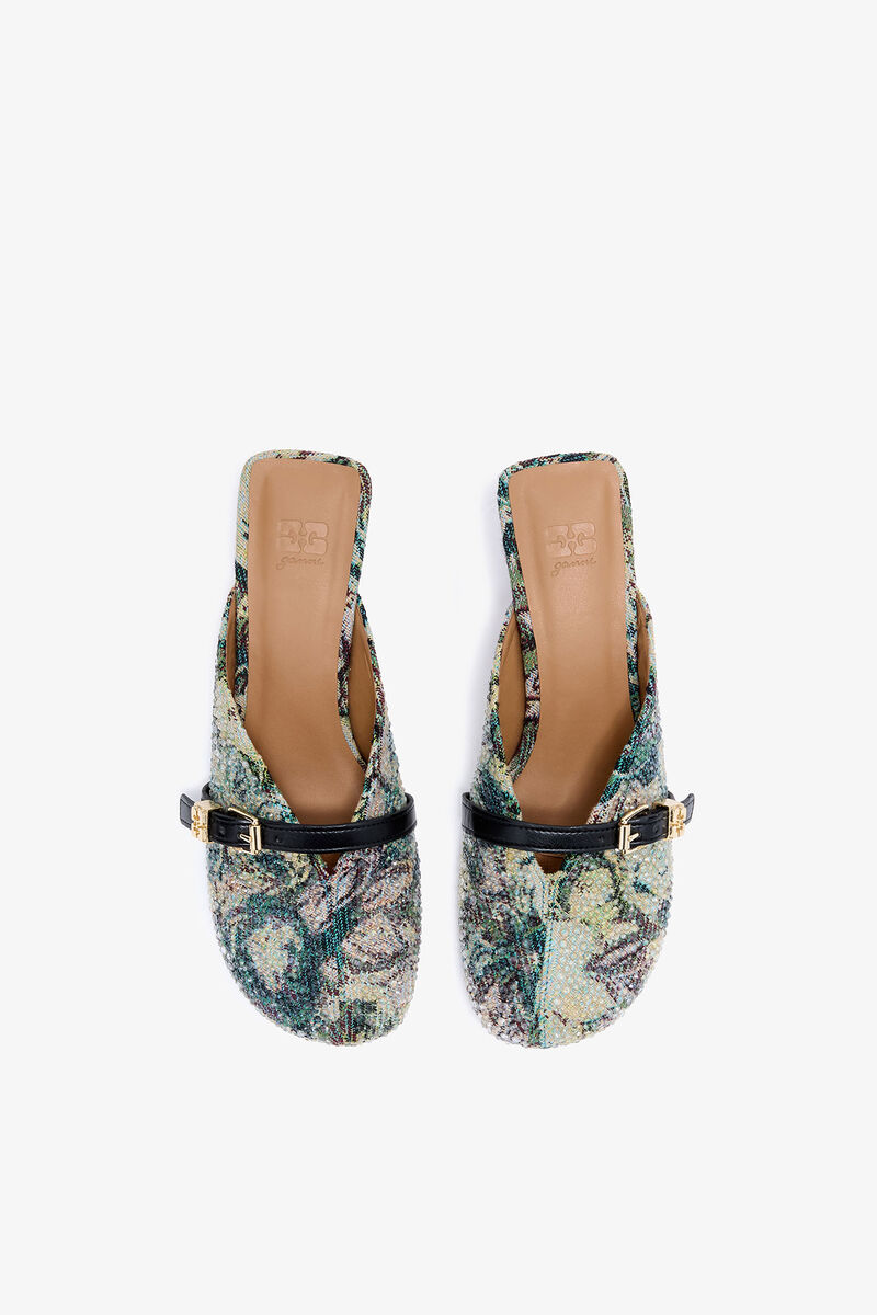 Tapestry Heeled Sue Mules, Acryl, in colour Jadeite - 3 - GANNI
