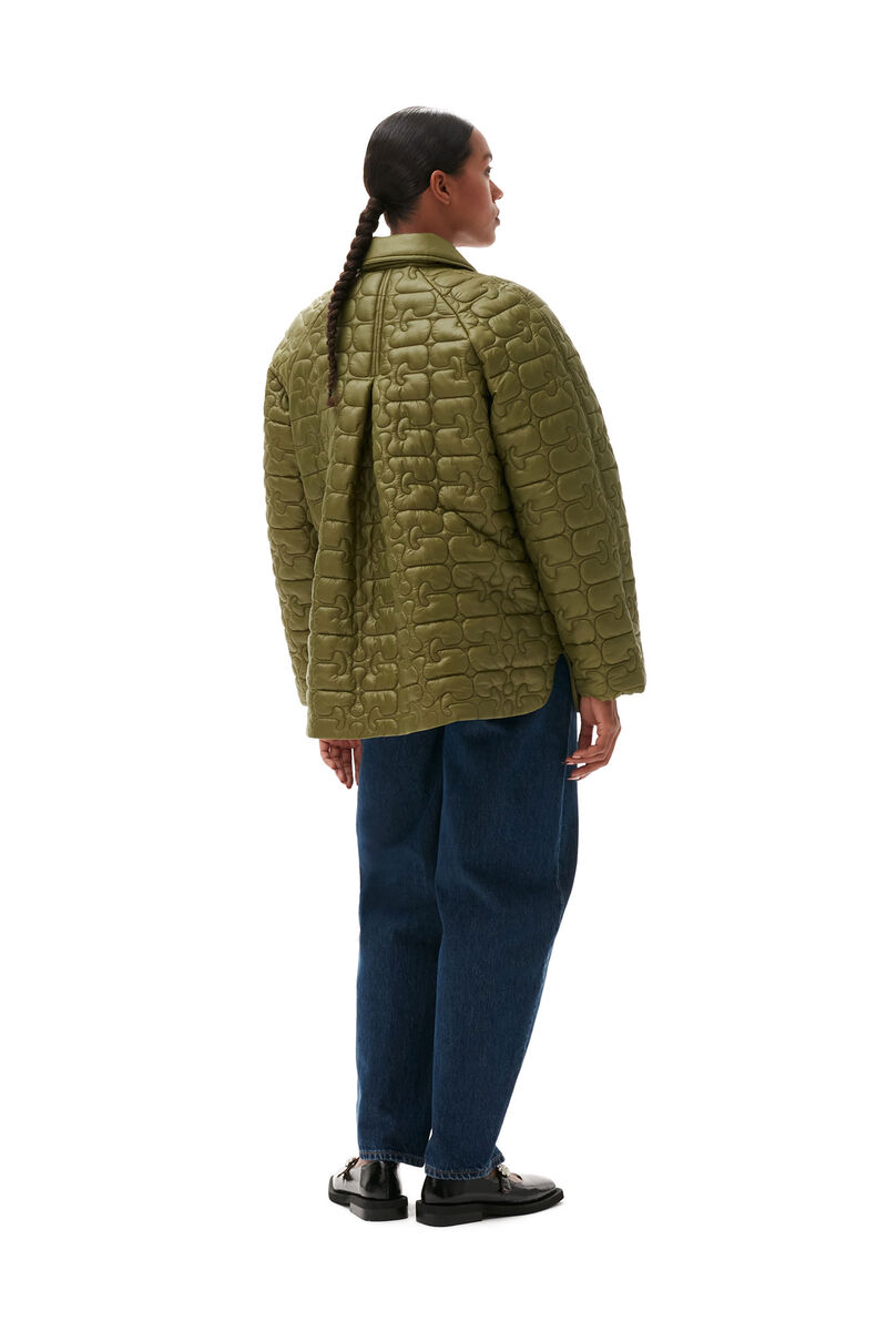 Shiny Quilt Jacket, Nylon, in colour Spaghnum - 3 - GANNI