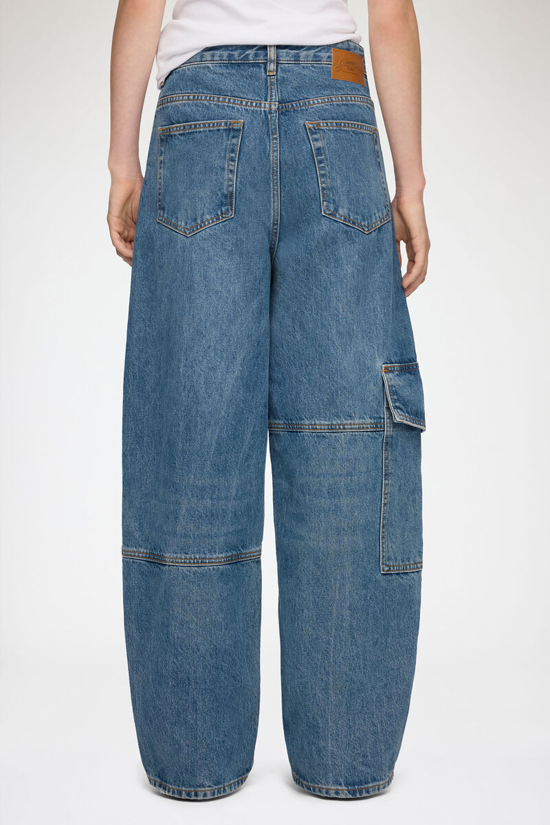 Audri Lace Jeans in Rigid Denim, Organic Cotton, in colour Dark Blue Vintage - 3 - GANNI
