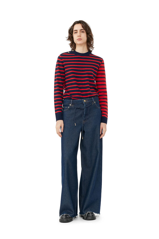 Heavy Denim Wide Drawstring Jeans, Rinse