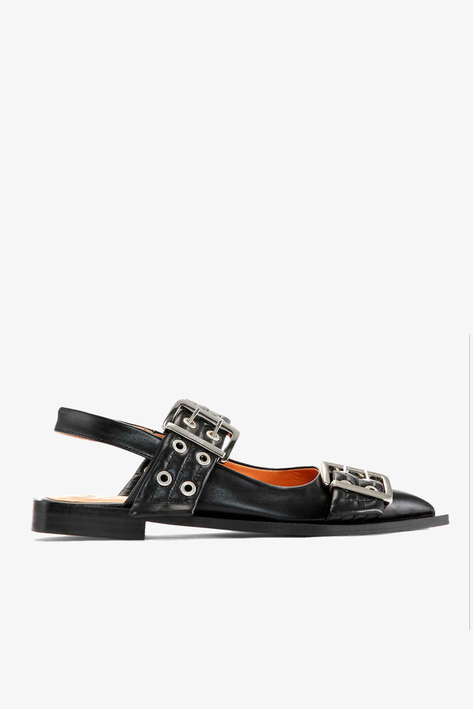 Mattes Ballerinas mit breiter Gürtelschnalle, Black