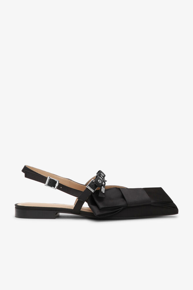 Black Big Bow Slingback Ballerinas, Black