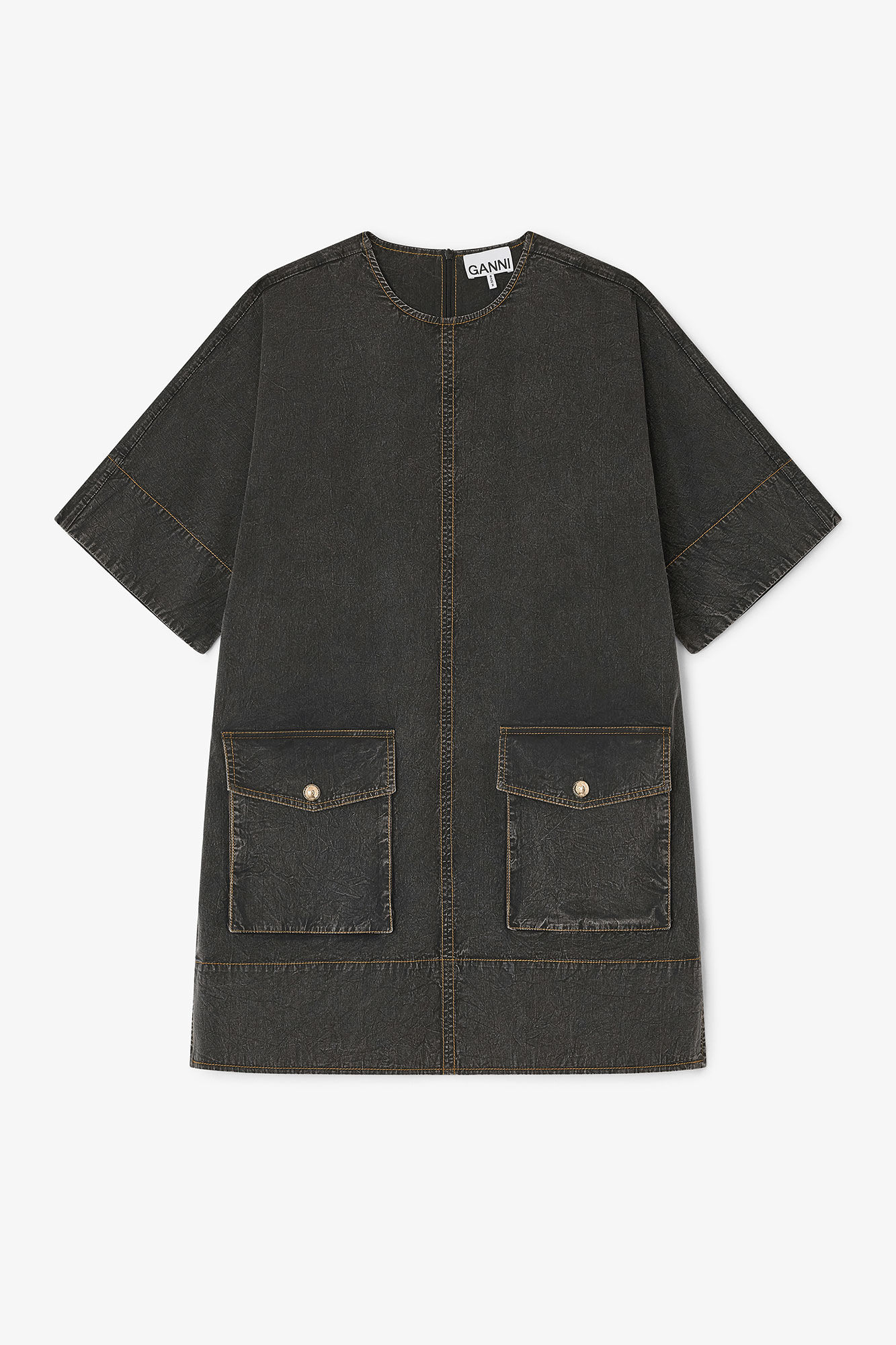 Black Washed Kimono Dress, Elastane, in colour Black - 1 - GANNI