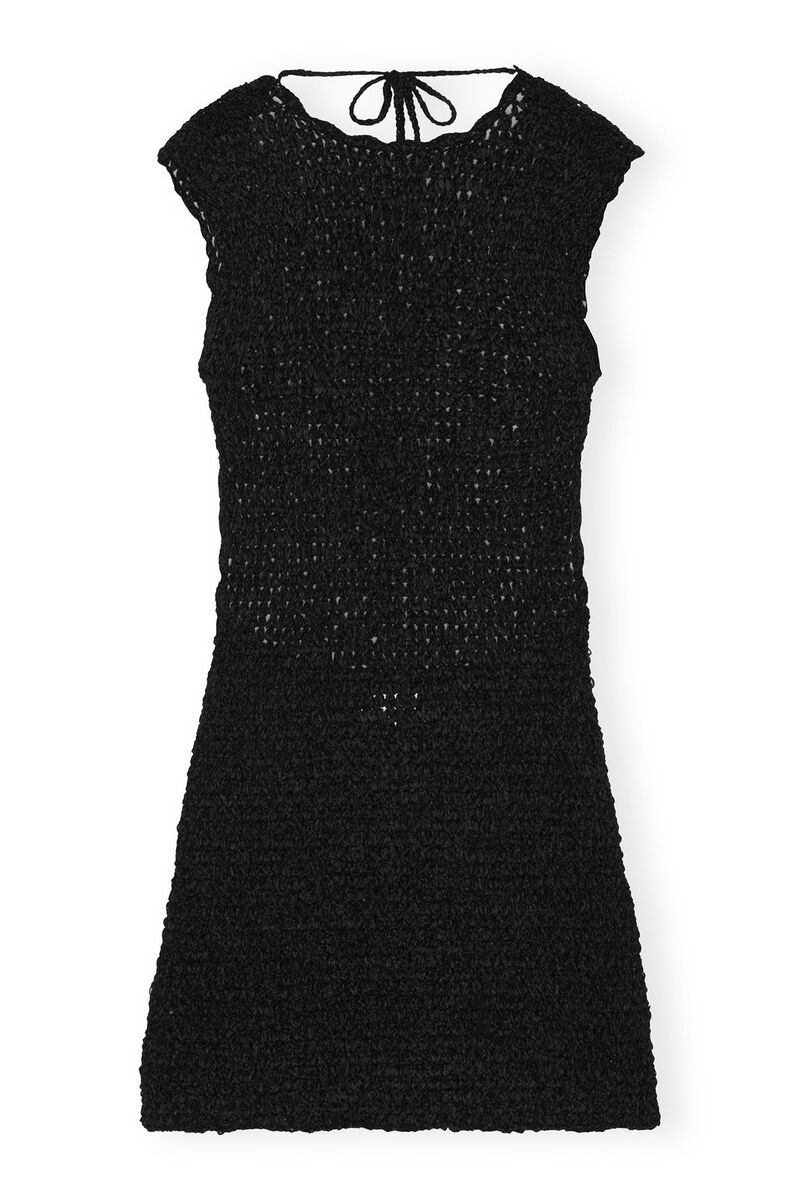 Velvet Crochet Open Back Mini Dress, Polyester, in colour Black - 1 - GANNI
