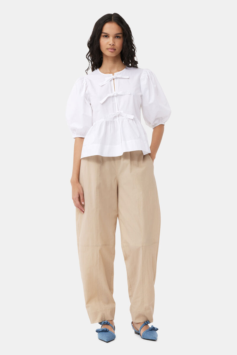 Beige Elasticated Curve Trousers, Cotton, in colour Safari - 1 - GANNI