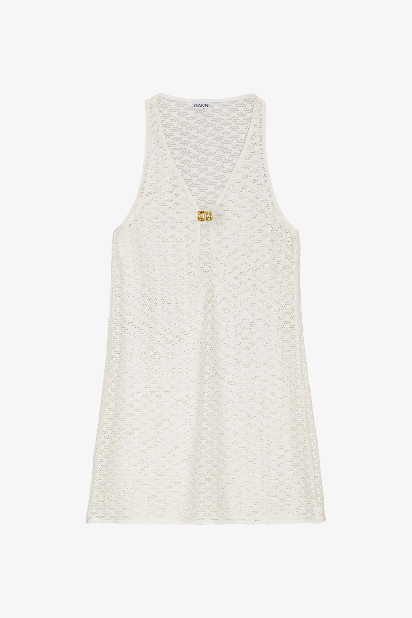 White Mesh Lace Mini Dress, Elastane, in colour Egret - 1 - GANNI