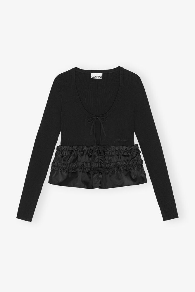 Melange Knit Cardigan, Black