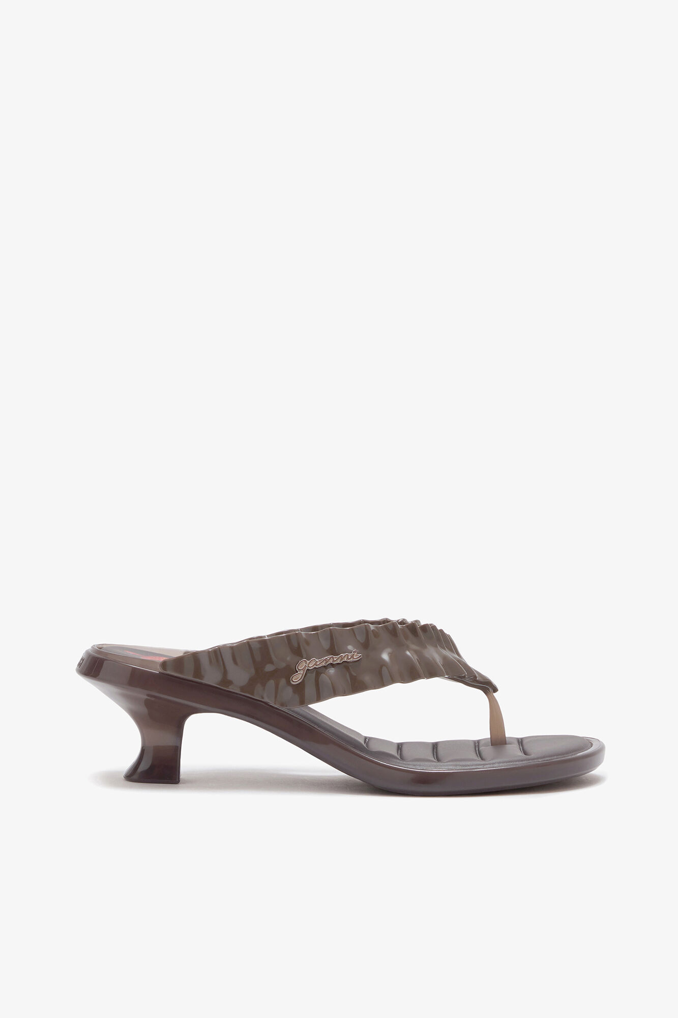 Melissa Thong Kitten Heel in Brown, Polyvinyl Chloride, in colour Demitasse - 1 - GANNI