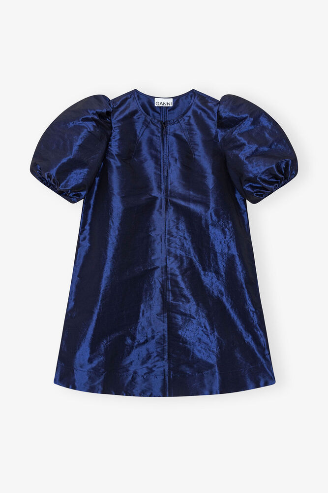 Blue Shiny Taffeta Mini Dress, Sodalite Blue