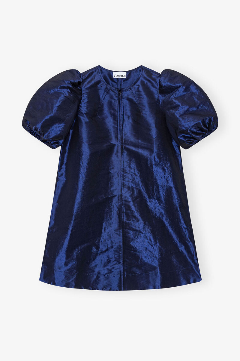 Blue Shiny Taffeta Mini Dress, Polyester, in colour Sodalite Blue - 1 - GANNI