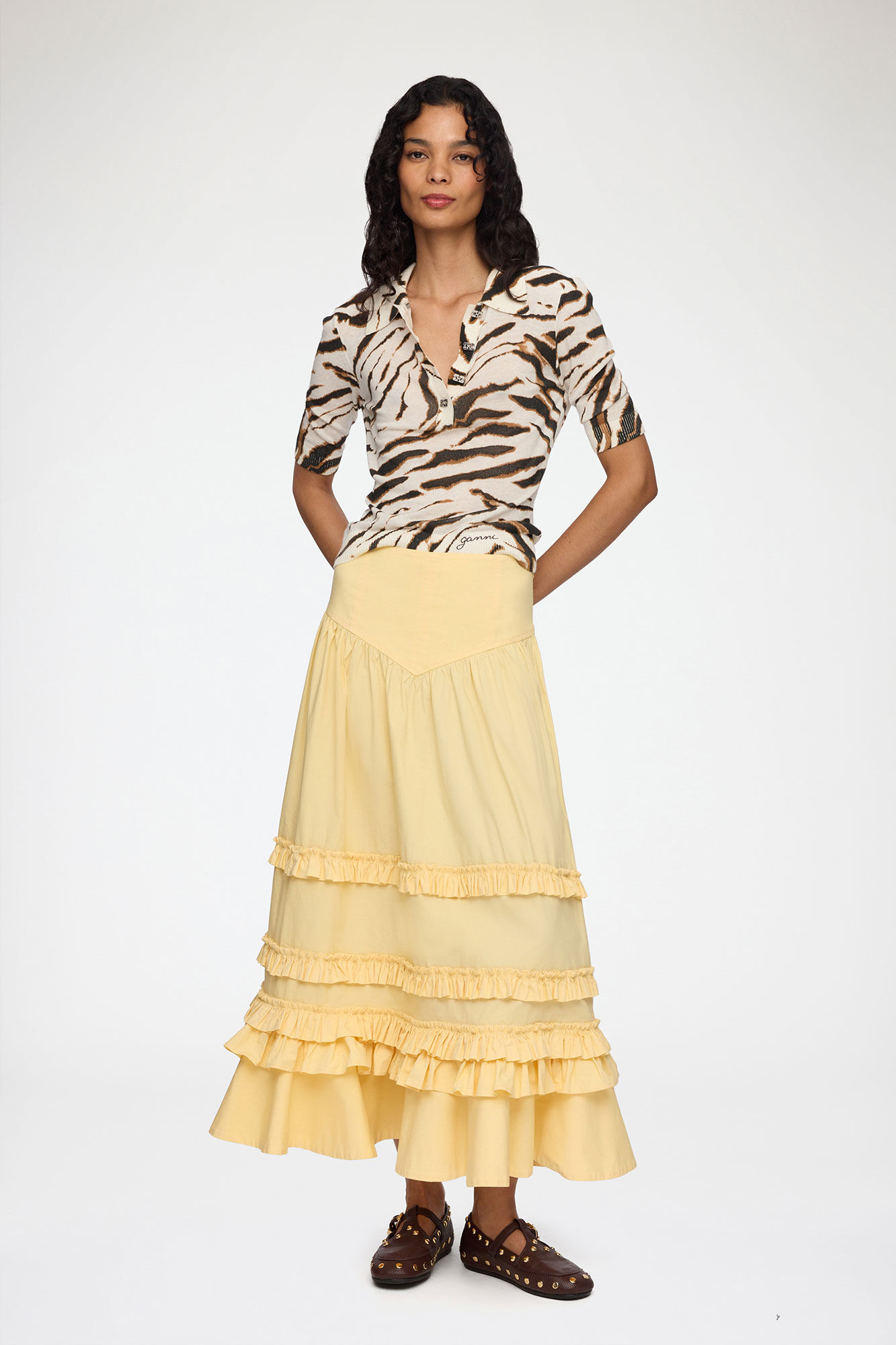 Skirt in Yellow Cotton, Organic Cotton, in colour Italian Straw - 1 - GANNI