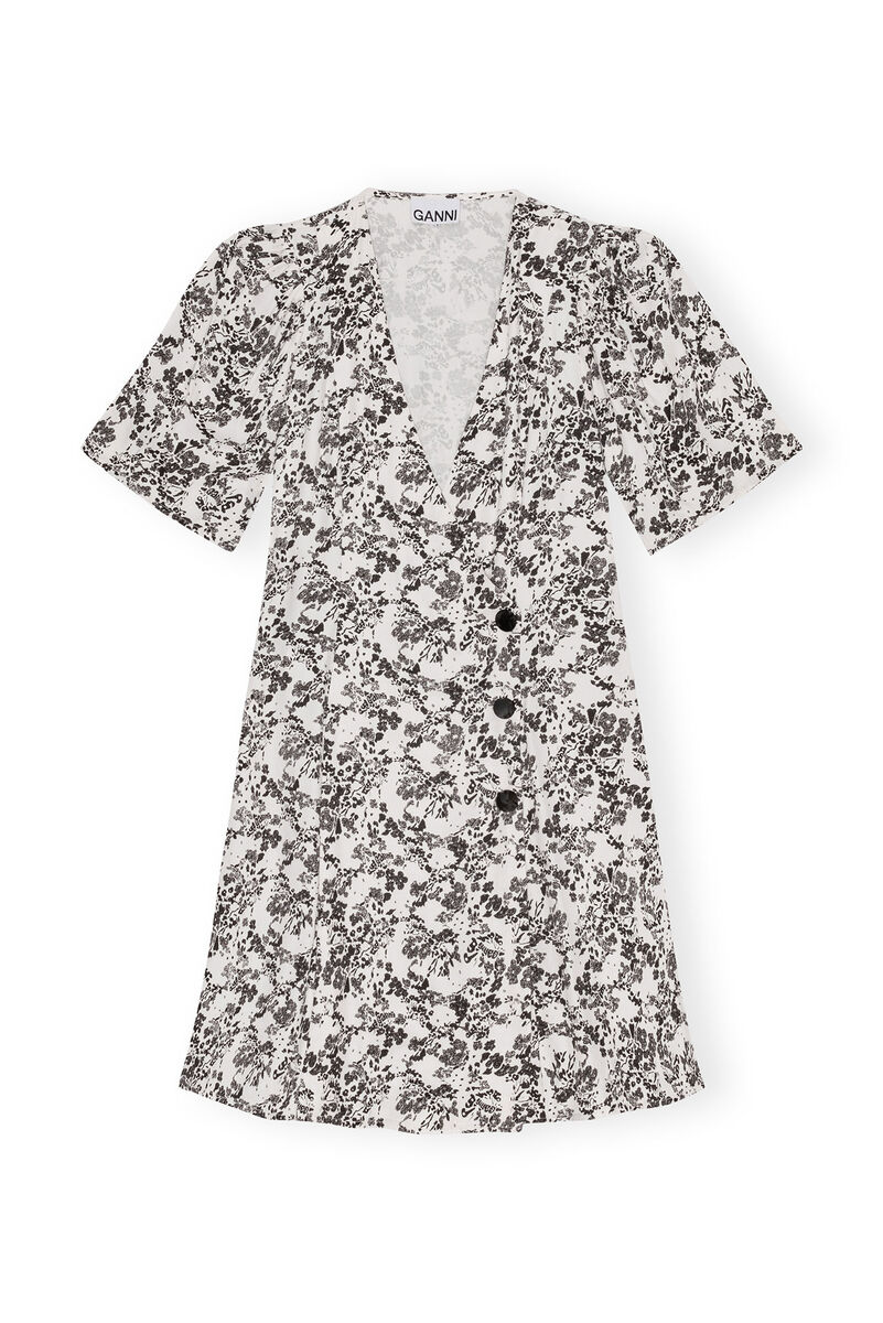 Floral Viscose Twill Wrap Mini Kleid, Ecovero Viscose, in colour Egret - 1 - GANNI