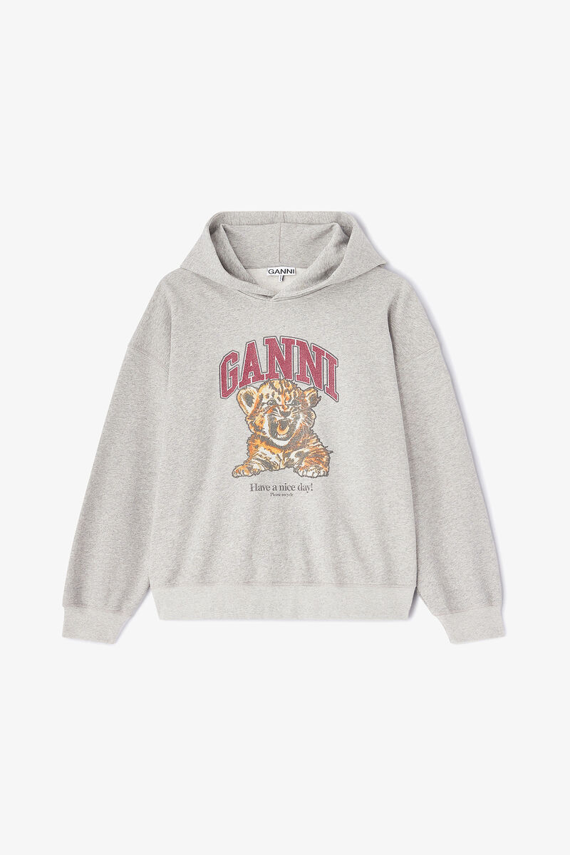 Grey Tiger Hoodie, Organic Cotton, in colour Paloma - 1 - GANNI