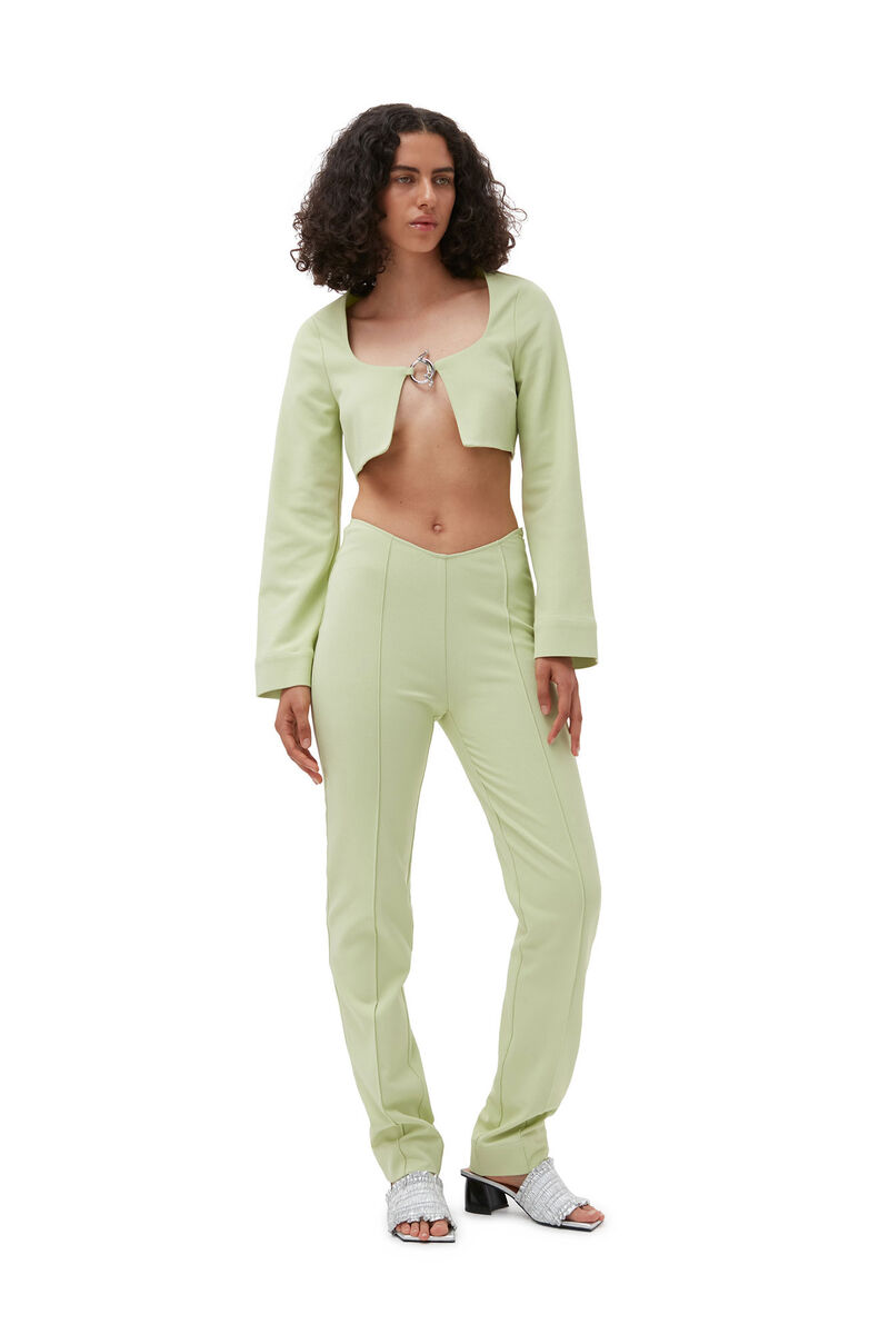 Stretch Suiting Tight Pants, Elastane, in colour Lily Green - 1 - GANNI