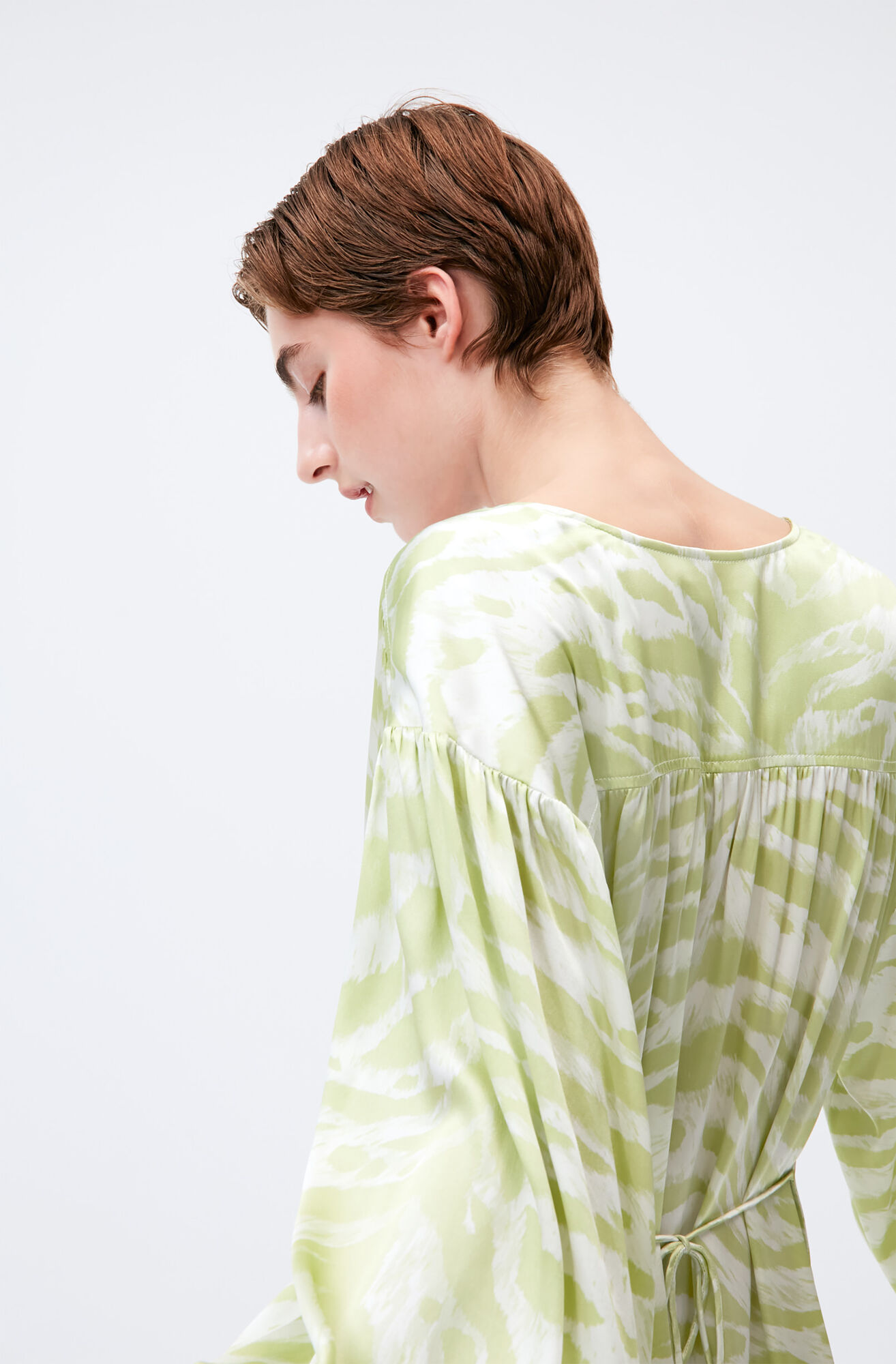Silk Stretch Satin Drop Shoulder V-Neck Maxi Dress, Elastane, in colour Margarita - 3 - GANNI