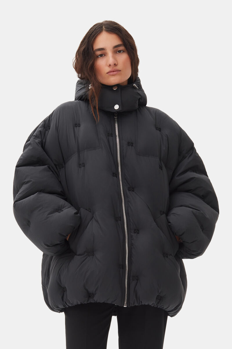 Black Black Midi Tech Puffer Jacket | GANNI US