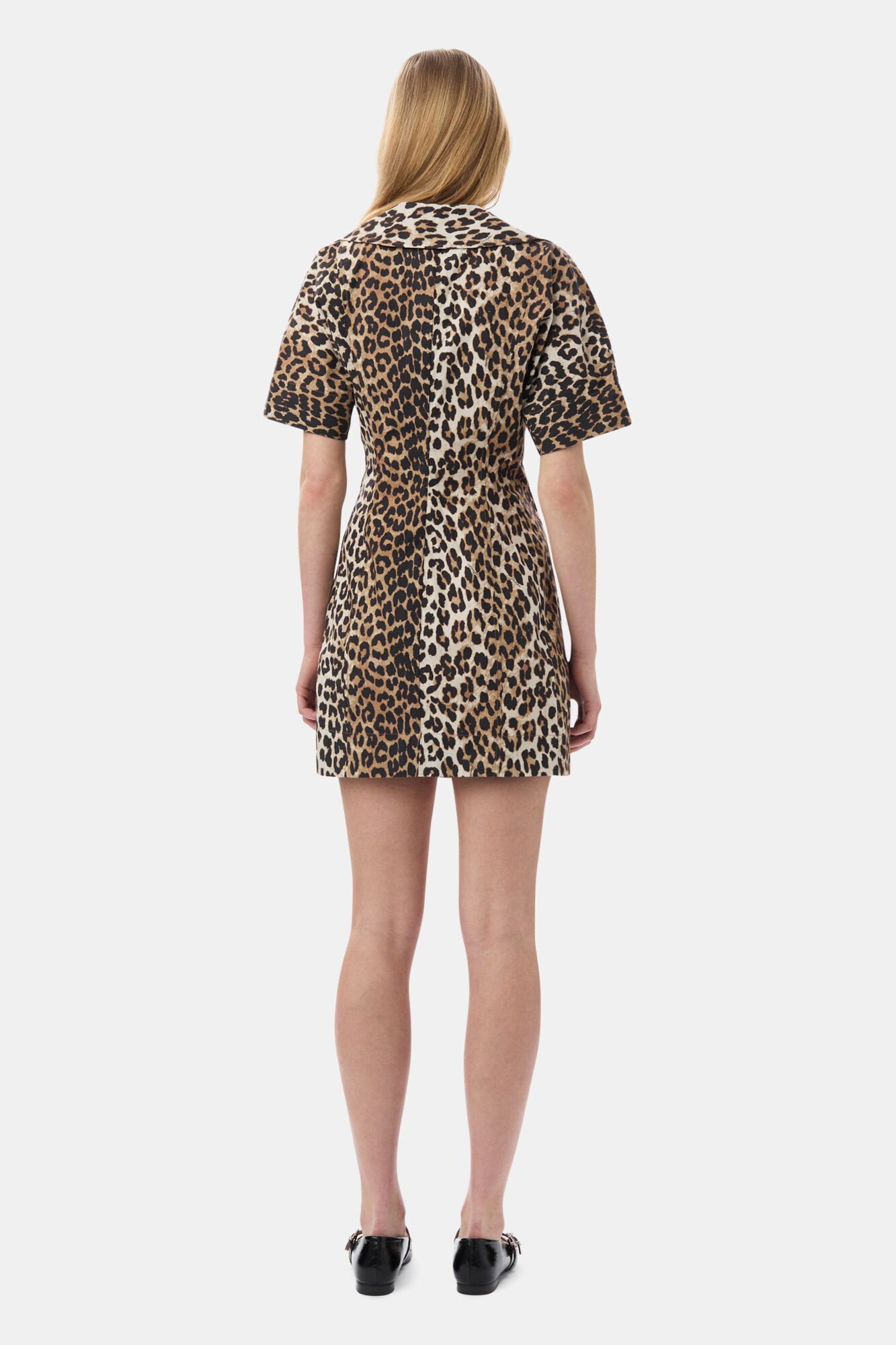 Leopard Printed Cotton Wrap Mini Dress, Cotton, in colour Leopard - 4 - GANNI