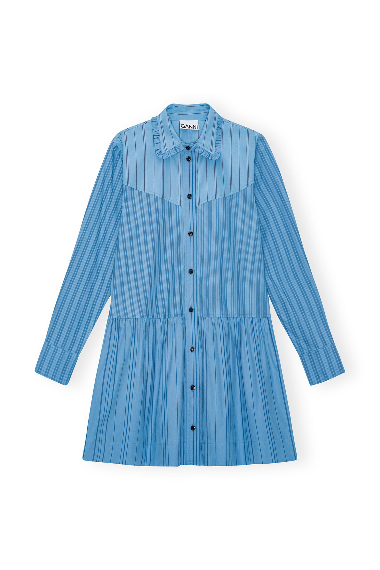 Gestreiftes „Re-cut“-Cotton-Mini-Hemdkleid, Cotton, in colour Silver Lake Blue - 1 - GANNI