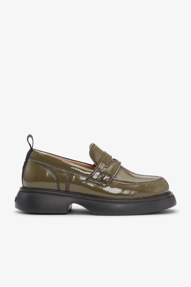 Olivgröna Naplack Loafers, Military Olive
