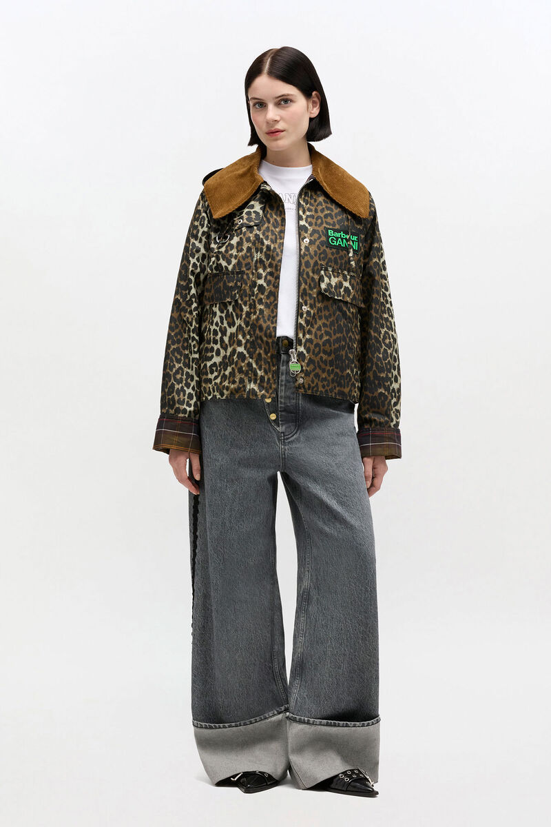 Short Wax Jacket in Leopard, Cotton, in colour Leopard - 2 - GANNI