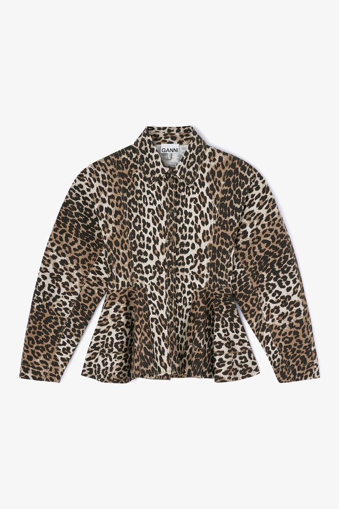 Leopard Peplum Shirt, Almond Milk