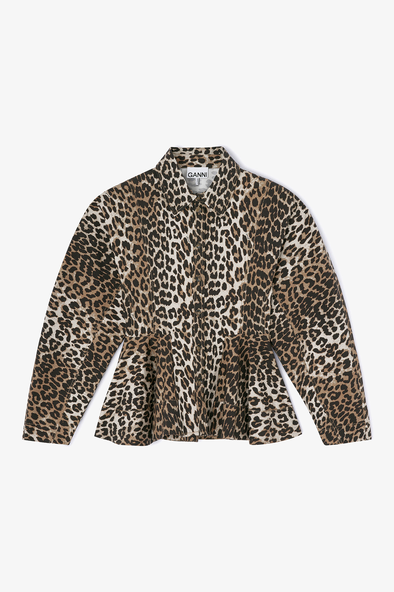 Leopard Peplum Shirt, Organic Cotton, in colour Almond Milk - 1 - GANNI
