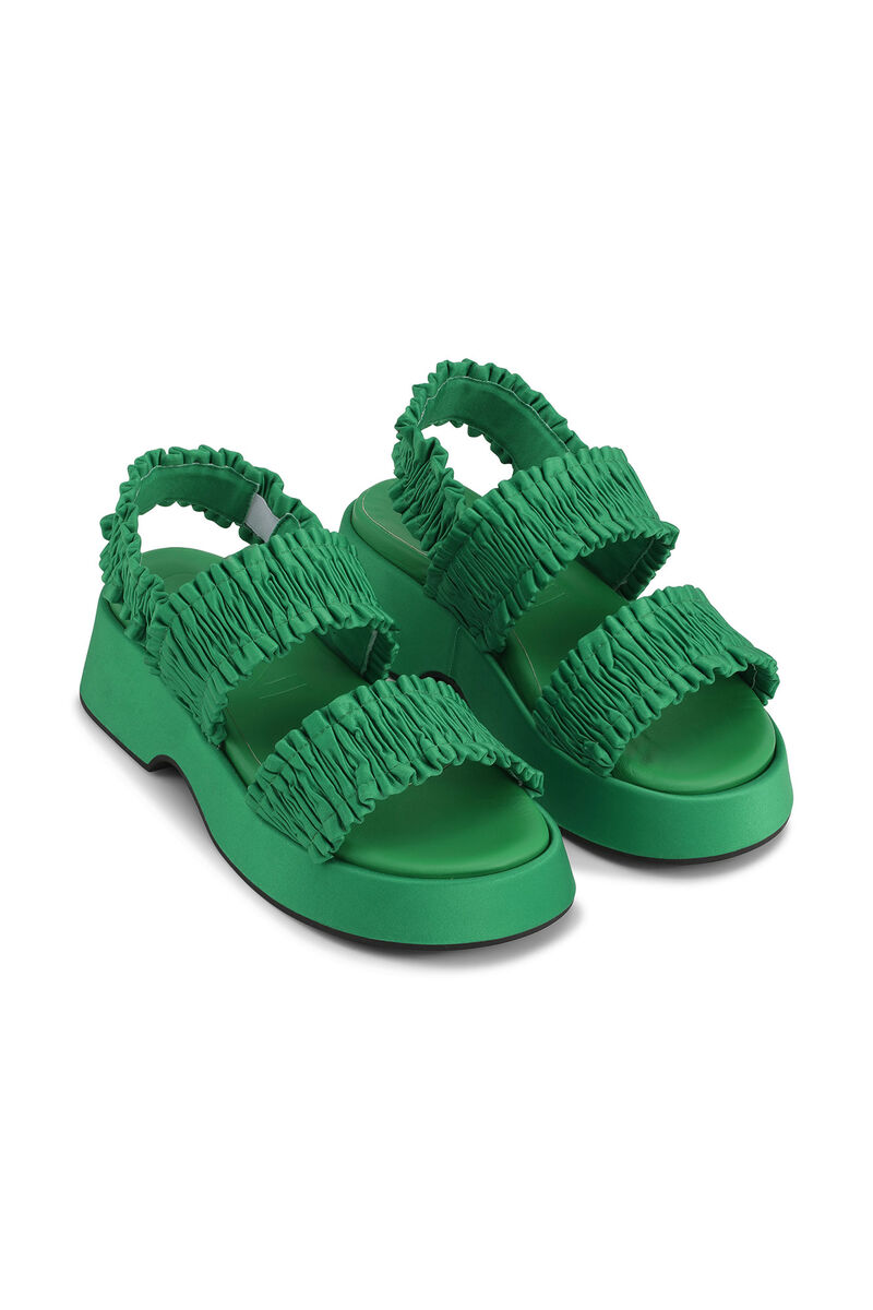Smock Flatform Sandals , Polyester, in colour Kelly Green - 3 - GANNI