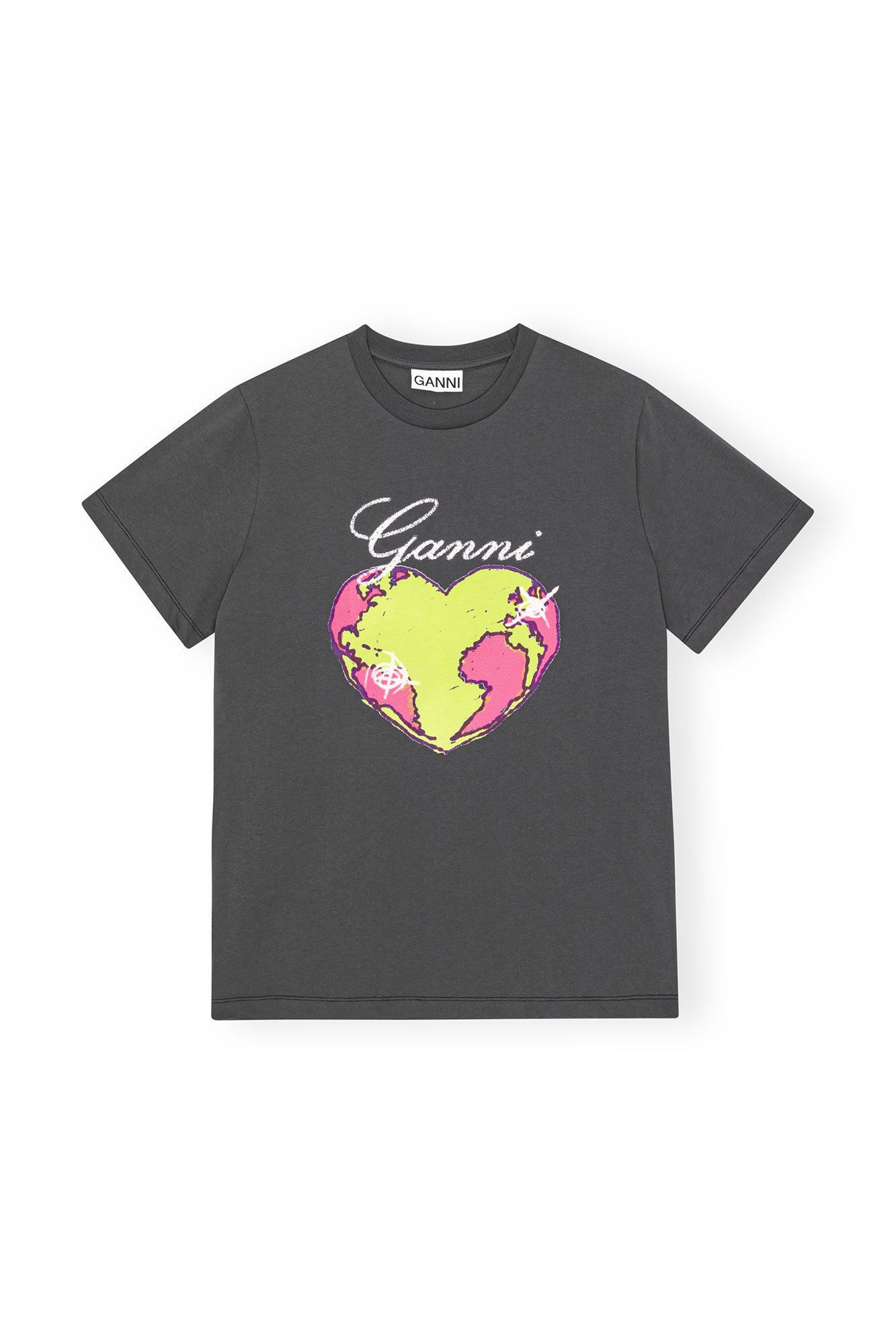 Tシャツ・カットソー Ganni 'Grey Washed Heart' T-shirt Phantom Grey Washed Heart Cropped T-shirt | GANNI US