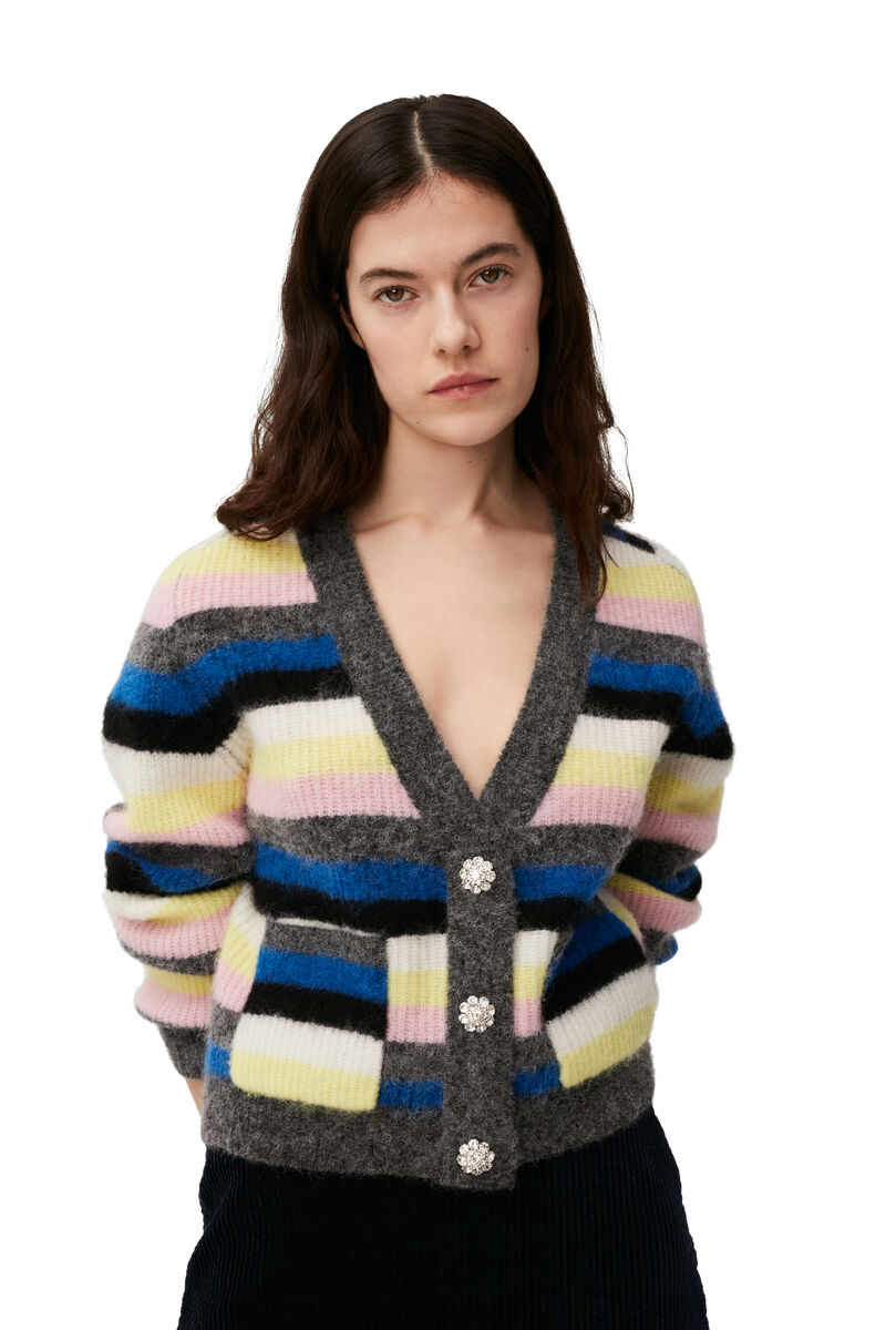 Stripe Wool Cardigan, Alpaca, in colour Nautical Blue - 3 - GANNI
